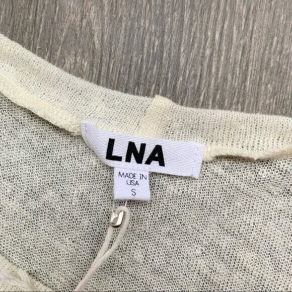 REVOLVE LNA Women's Long Sleeve Torn Pocket Tee Top Linen Blend Ivory Small - Picture 10 of 13